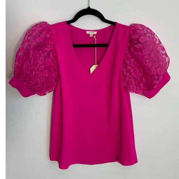 Jodifl hot pink leopard puff sleeve top - Picture 1 of 6